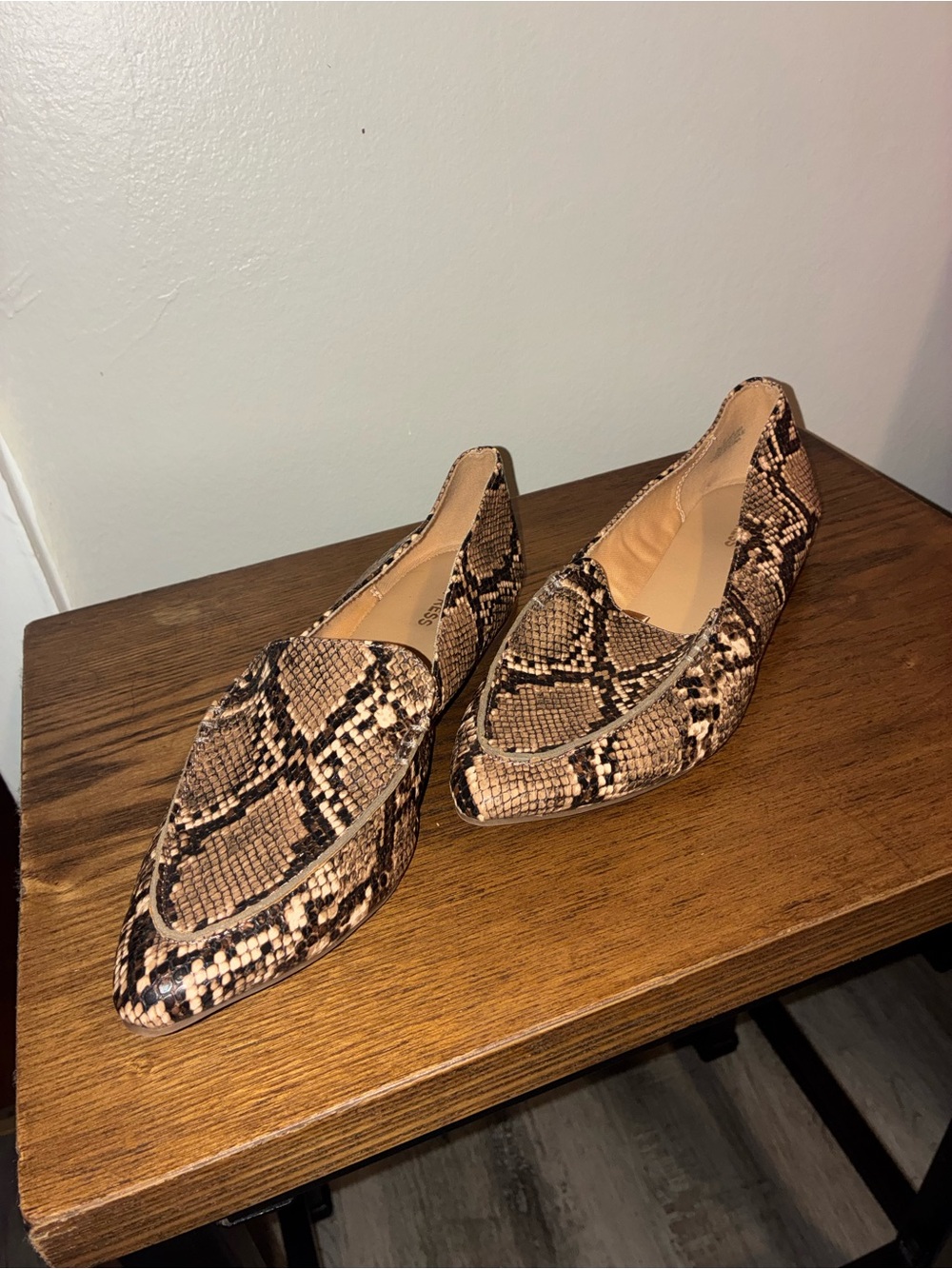 Express Snake-Print Pointed Toe Flats - Brown & Black